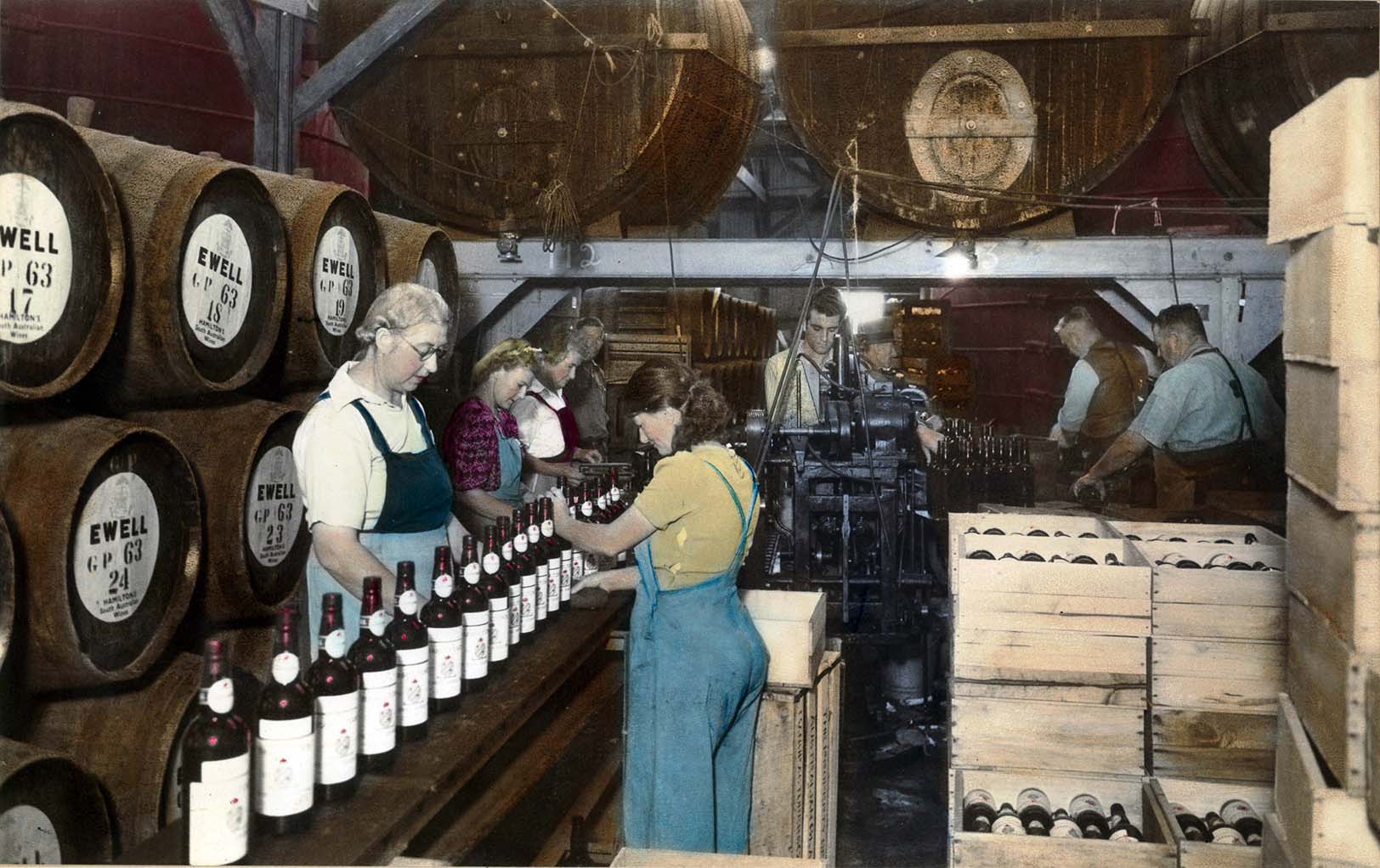 Bottling Line at Hamiltons Ewell Winery c1947